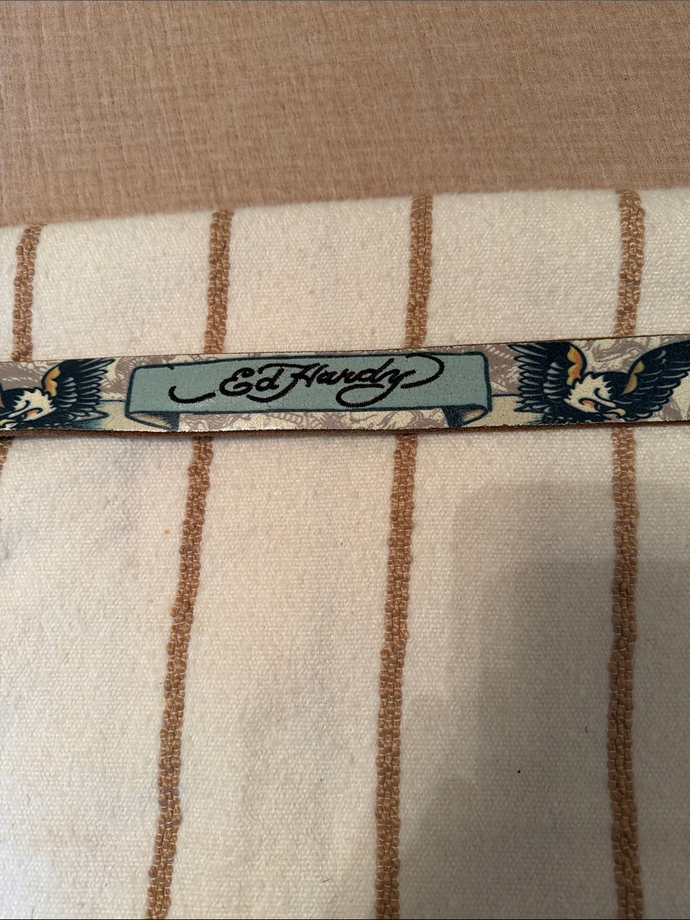 Ed Hardy Teal & Navy Tattoo-Print Leather Bracelet